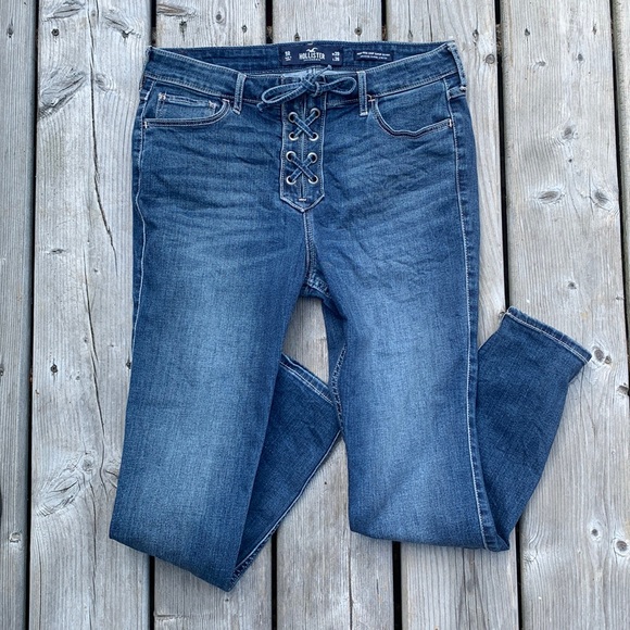 Hollister Lace Up Jeans High Rise Super Skinny Size 9 Waist 29 Length 26 - Picture 7 of 7